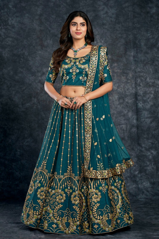 Italian Silk Designer Lehenga Choli In Teal Blue Colour LC1270019 A