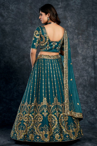 Italian Silk Designer Lehenga Choli In Teal Blue Colour LC1270019 B