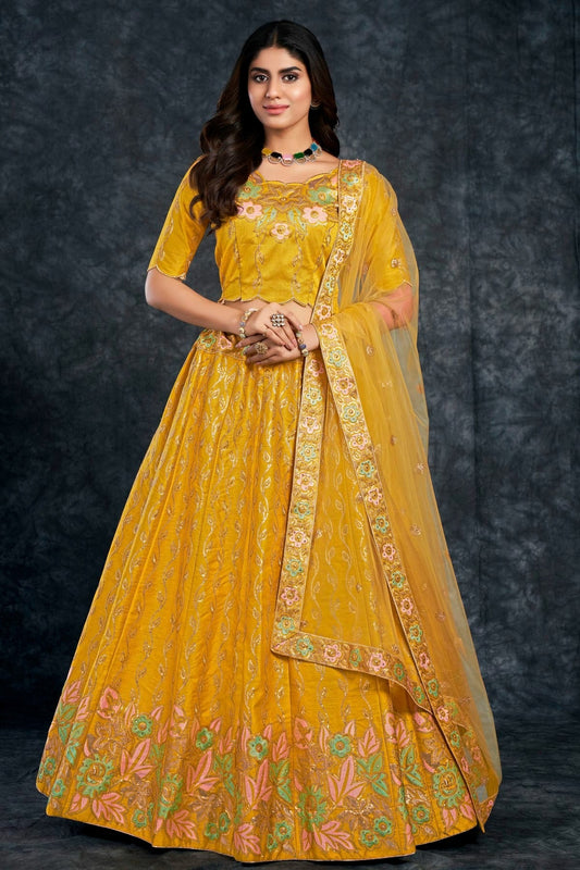 Italian Silk Designer Lehenga Choli In Yellow Colour LC1270016 A