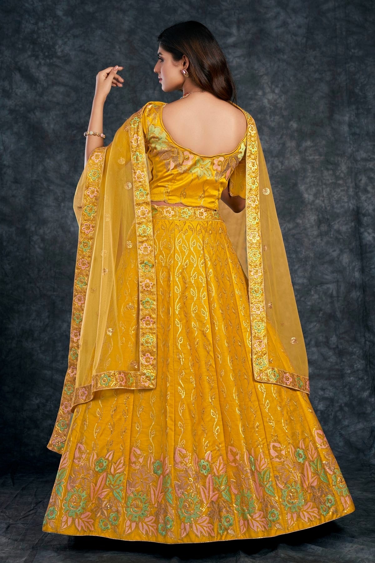 Italian Silk Designer Lehenga Choli In Yellow Colour LC1270016 B