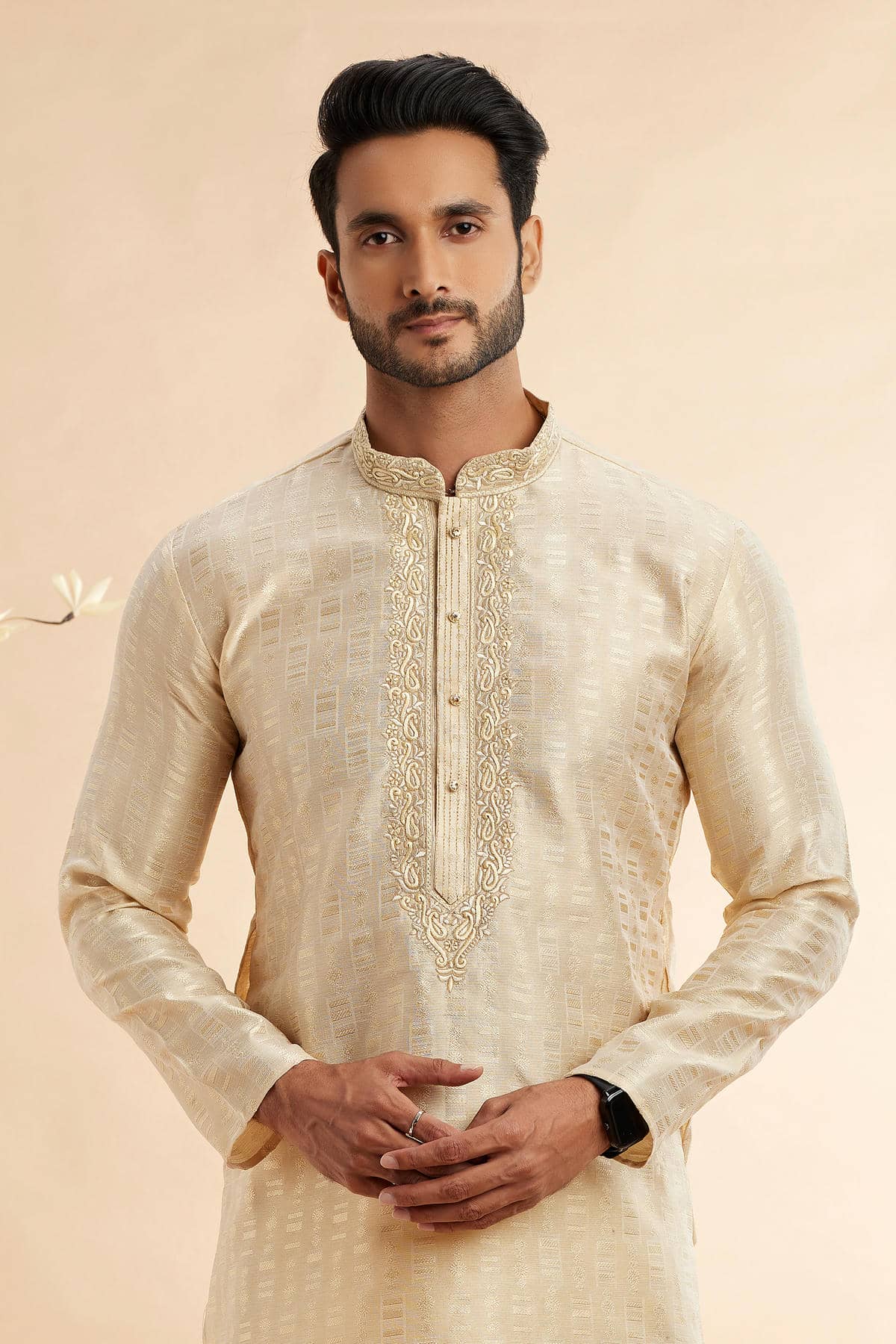 Jacquard Art Silk Embroidery Kurta Pajama In Beige Colour KP1230500 2