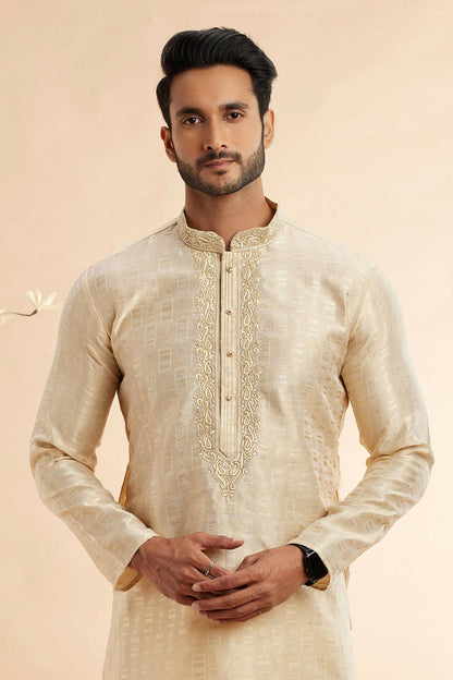 Jacquard Art Silk Embroidery Kurta Pajama In Beige Colour KP1230500 2