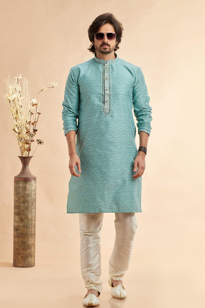 Jacquard Art Silk Embroidery Kurta Pajama In Blue Colour KP1230508 1