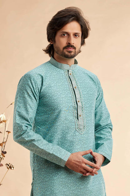 Jacquard Art Silk Embroidery Kurta Pajama In Blue Colour KP1230508 2