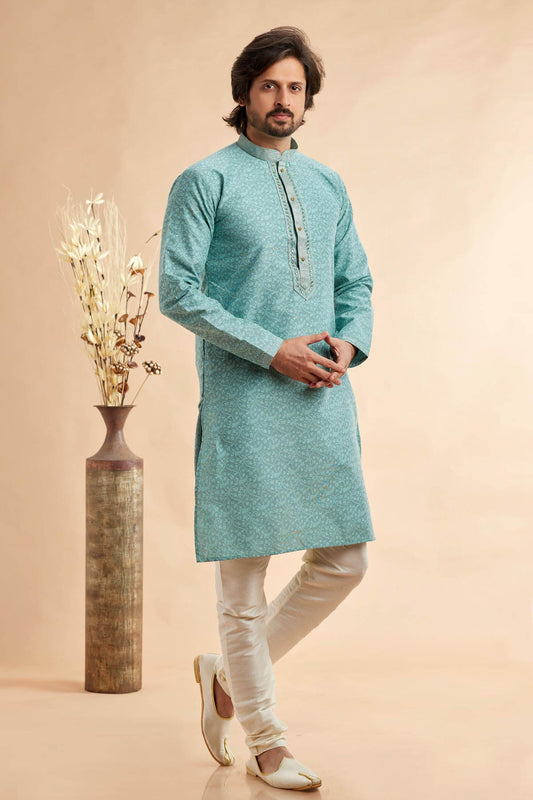 Jacquard Art Silk Embroidery Kurta Pajama In Blue Colour KP1230508