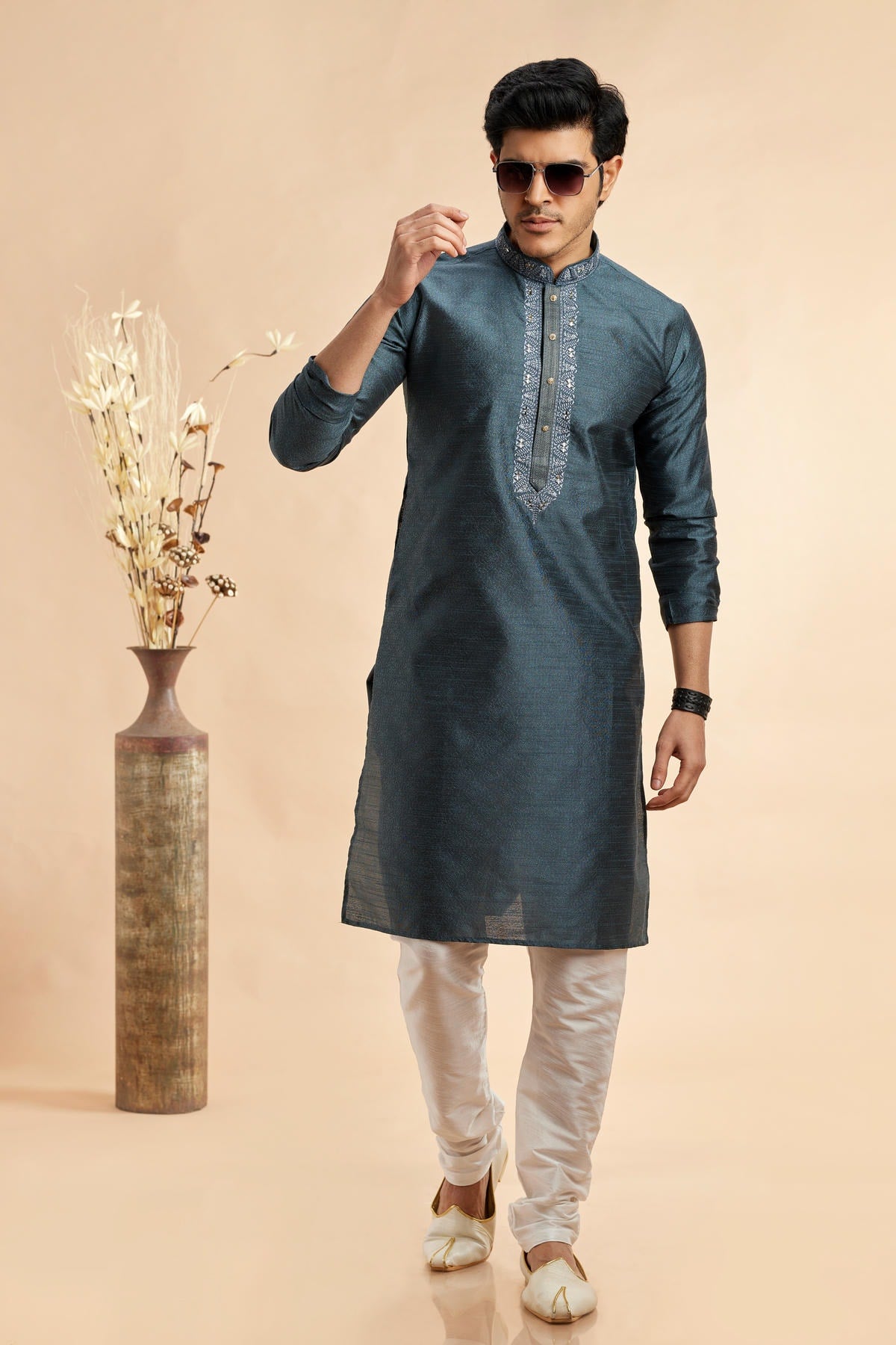 Jacquard Art Silk Embroidery Kurta Pajama In Grey Colour KP1230507 1