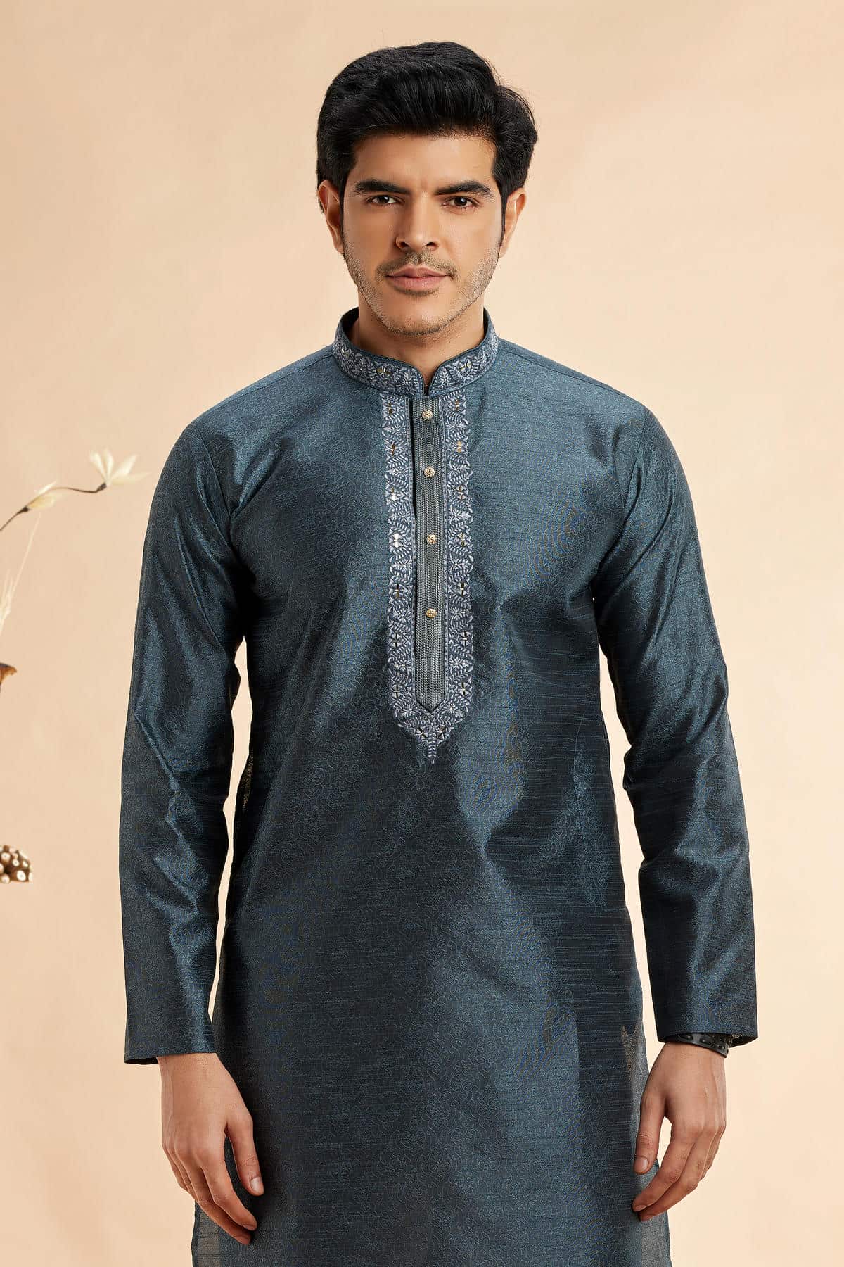 Jacquard Art Silk Embroidery Kurta Pajama In Grey Colour KP1230507 2
