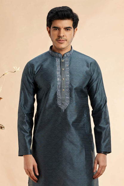 Jacquard Art Silk Embroidery Kurta Pajama In Grey Colour KP1230507 2