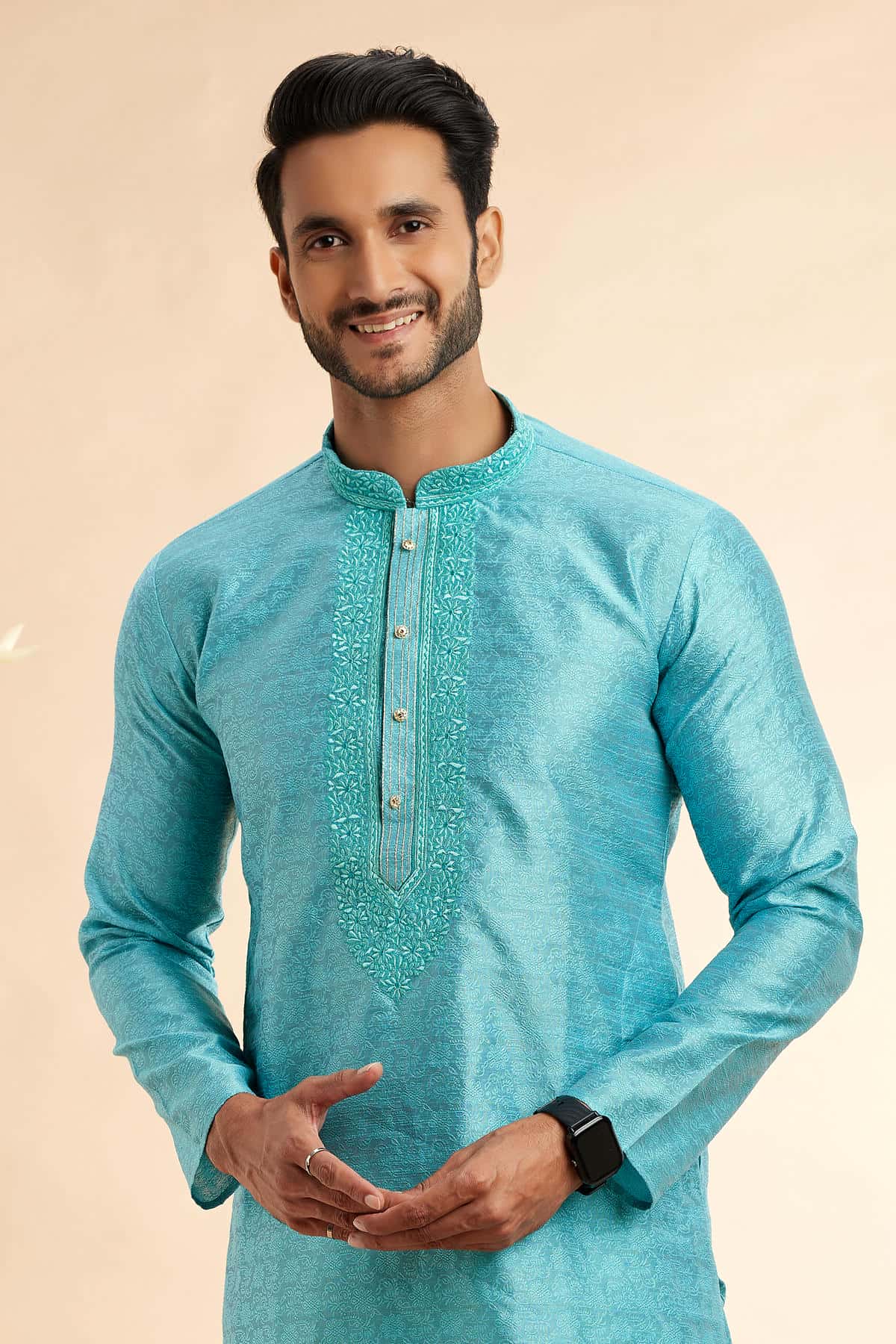 Jacquard Art Silk Embroidery Kurta Pajama In Light Blue Colour KP1230503 2