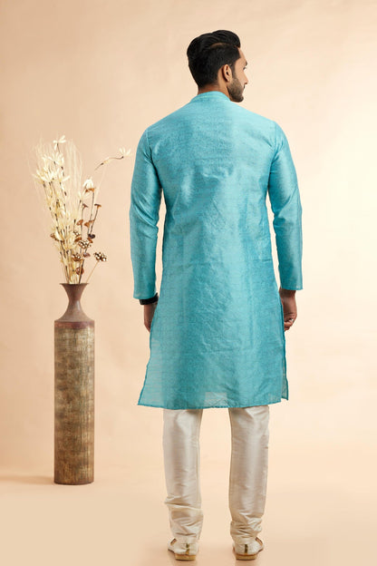 Jacquard Art Silk Embroidery Kurta Pajama In Light Blue Colour KP1230503 3