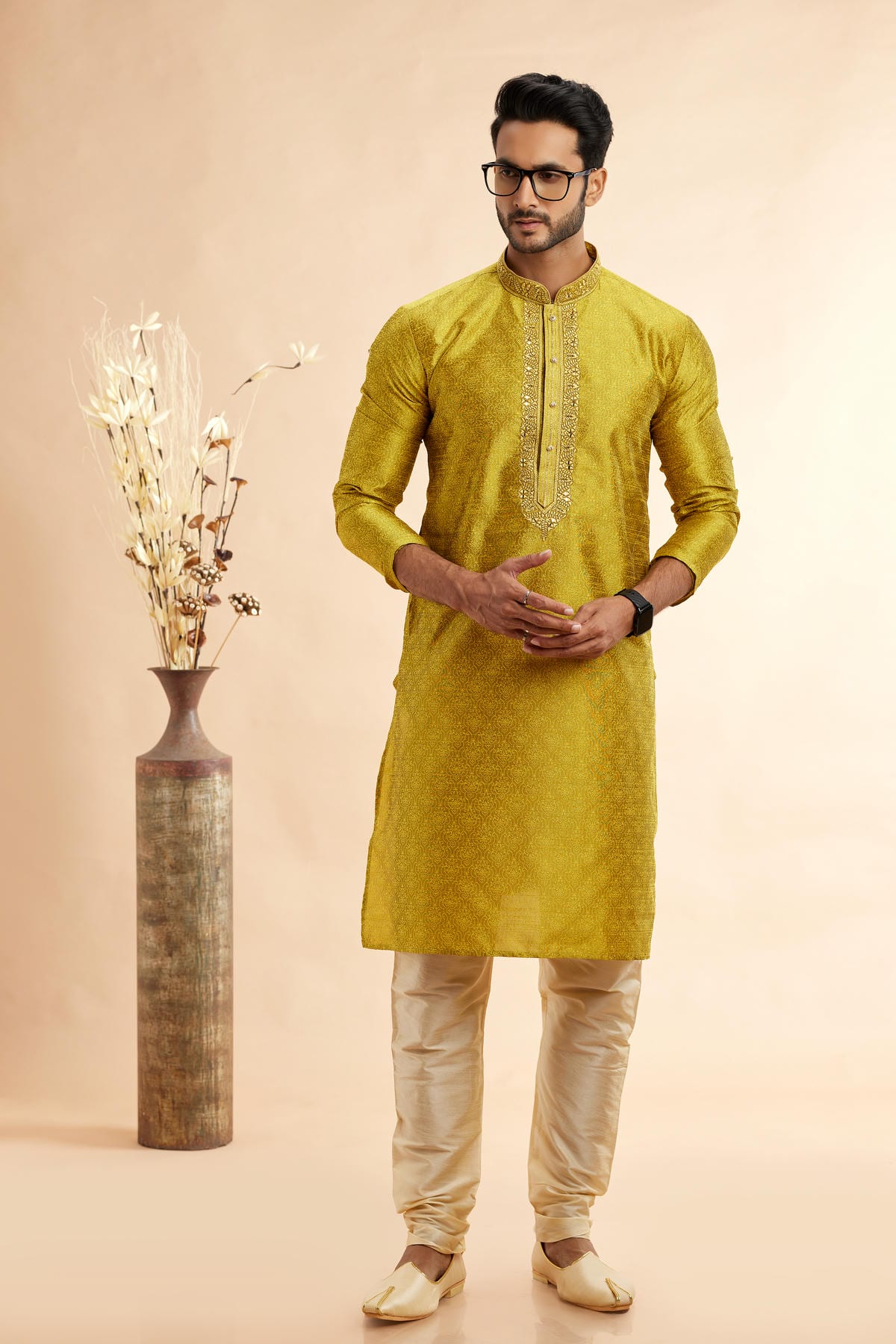 Jacquard Art Silk Embroidery Kurta Pajama In Mustard Colour KP1230505 1