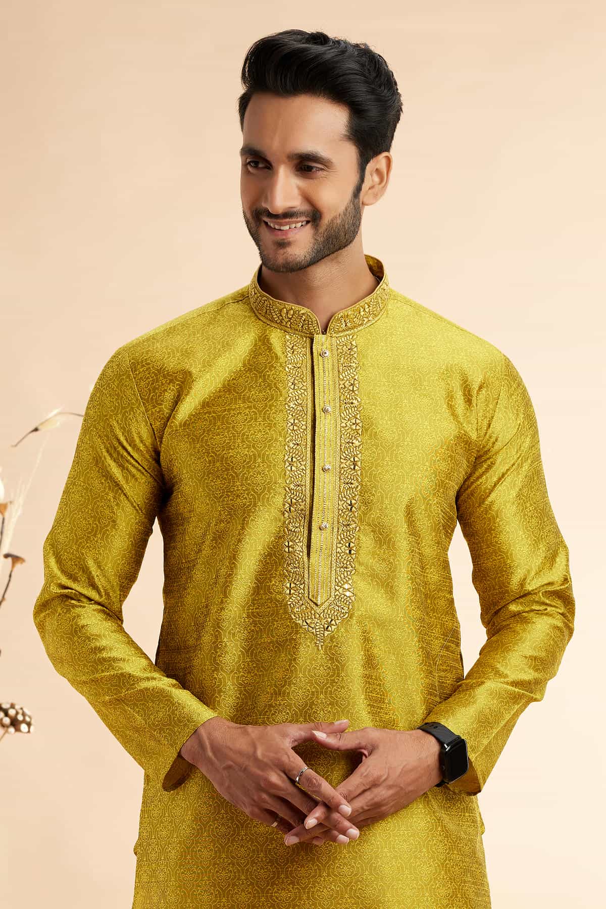 Jacquard Art Silk Embroidery Kurta Pajama In Mustard Colour KP1230505 2