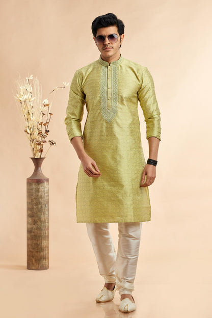 Jacquard Art Silk Embroidery Kurta Pajama In Pista Green Colour KP1230504 1