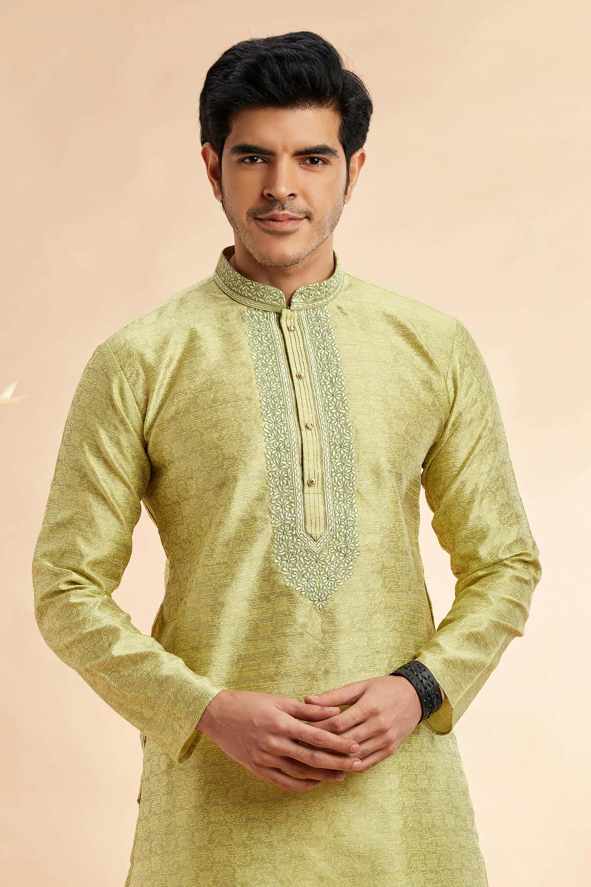 Jacquard Art Silk Embroidery Kurta Pajama In Pista Green Colour KP1230504 2