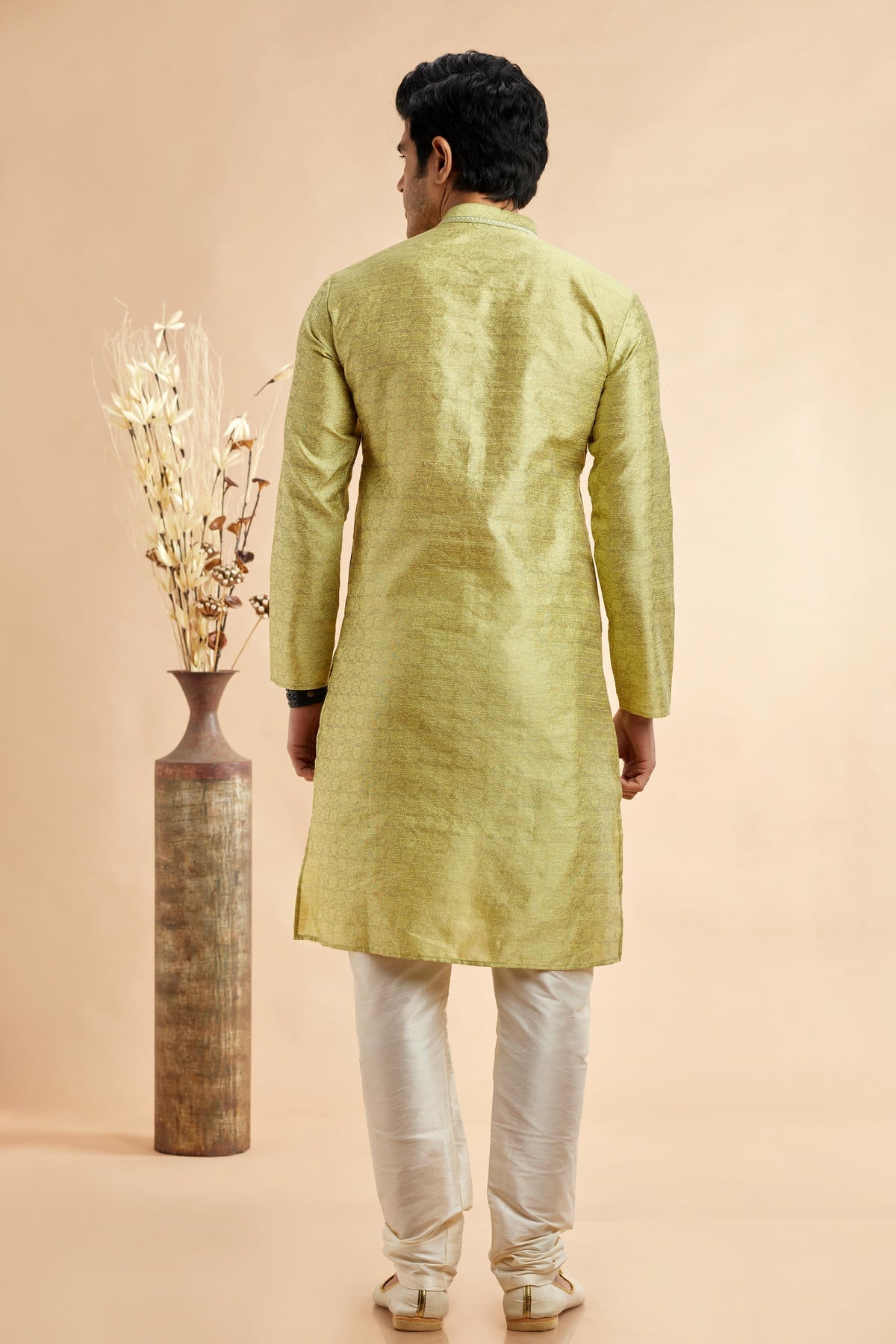 Jacquard Art Silk Embroidery Kurta Pajama In Pista Green Colour KP1230504 3
