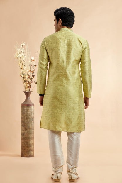 Jacquard Art Silk Embroidery Kurta Pajama In Pista Green Colour KP1230504 3