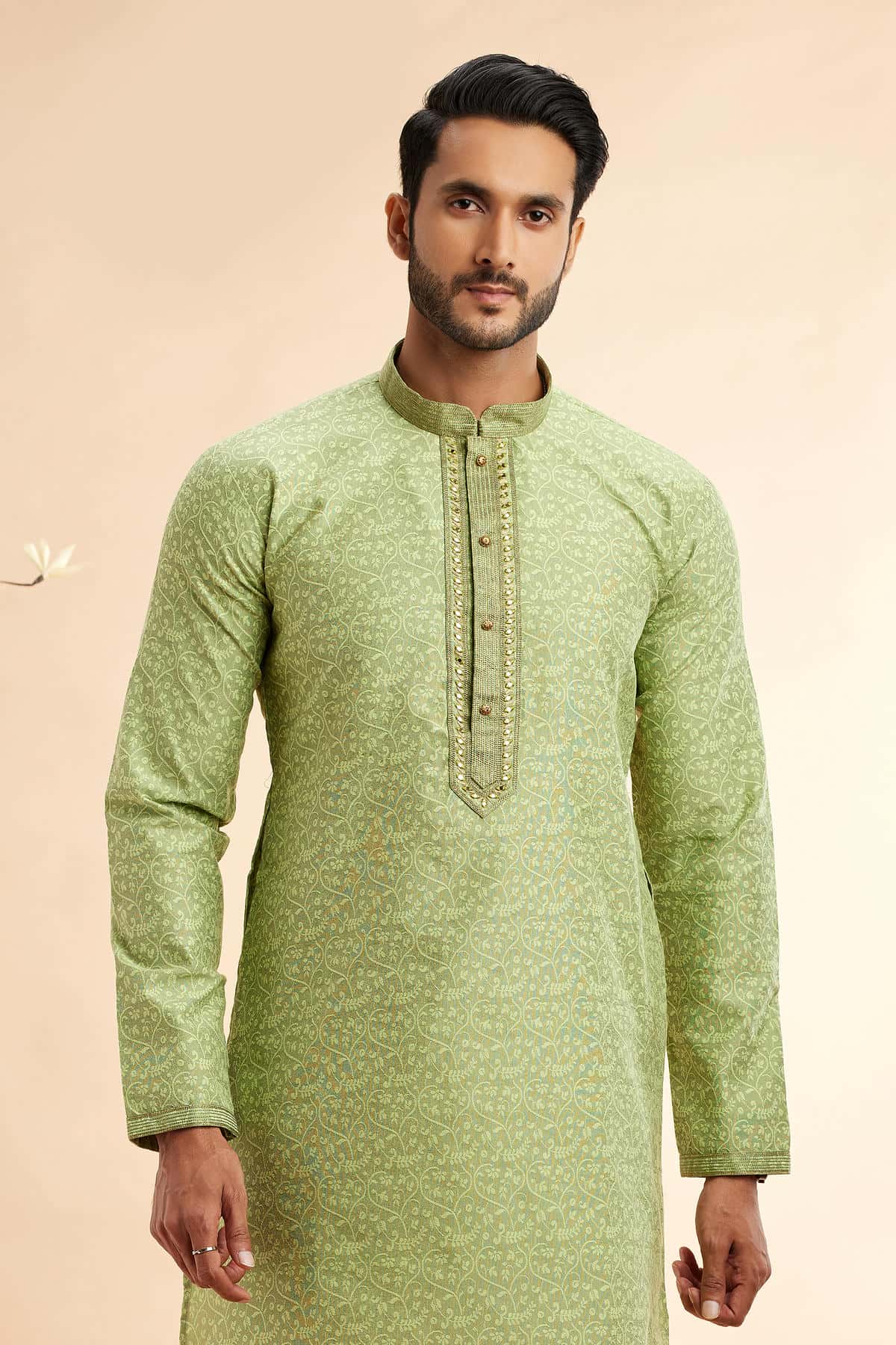 Jacquard Art Silk Embroidery Kurta Pajama In Pista Green Colour KP1230510 2