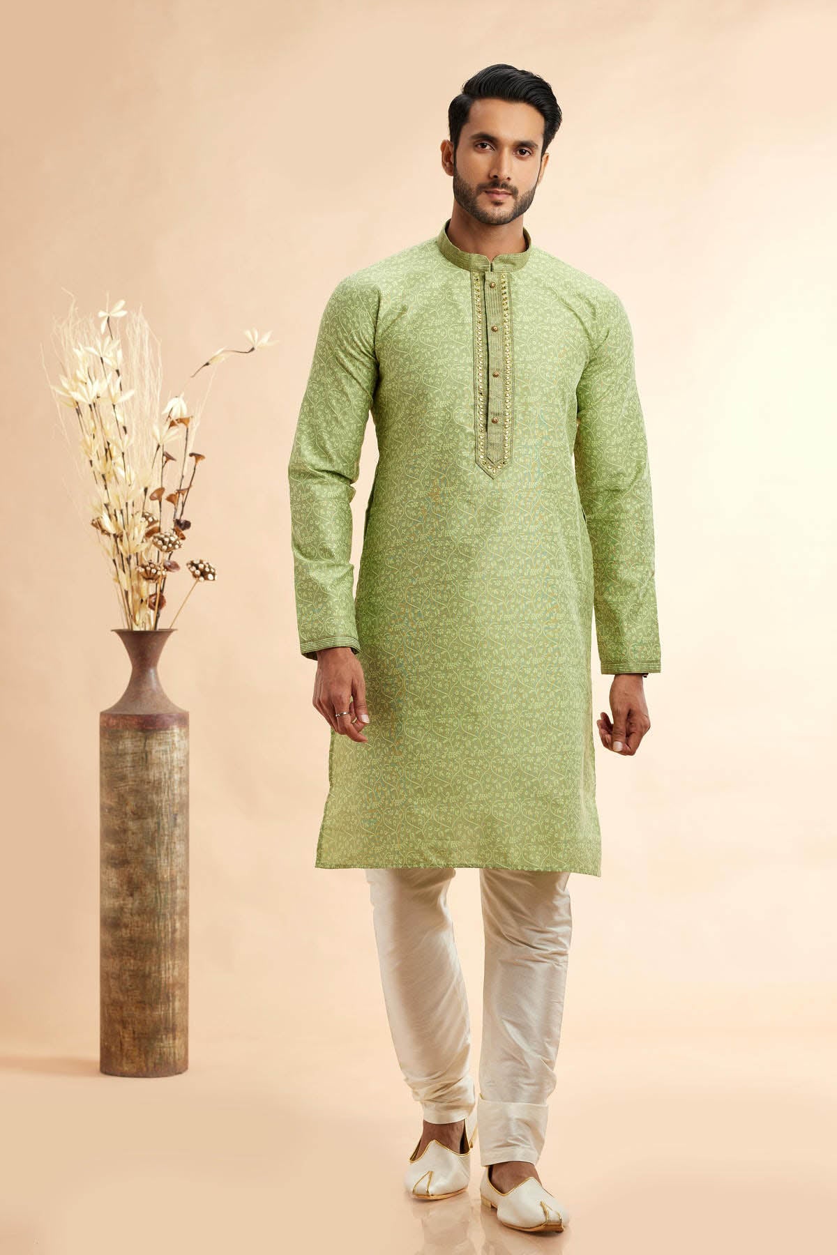Jacquard Art Silk Embroidery Kurta Pajama In Pista Green Colour KP1230510