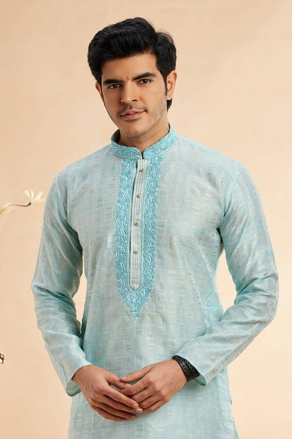 Jacquard Art Silk Embroidery Kurta Pajama In Sky Blue Colour KP1230501 2