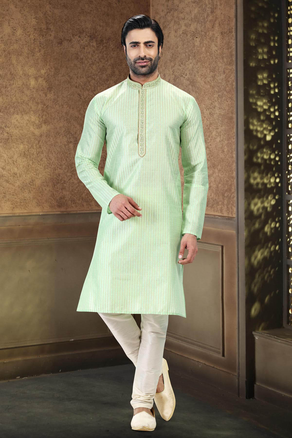 Jacquard Art Silk Kurta Pajama In Cream colour KP1230364 A