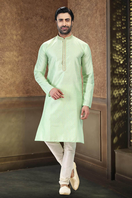 Jacquard Art Silk Kurta Pajama In Cream colour KP1230364 A