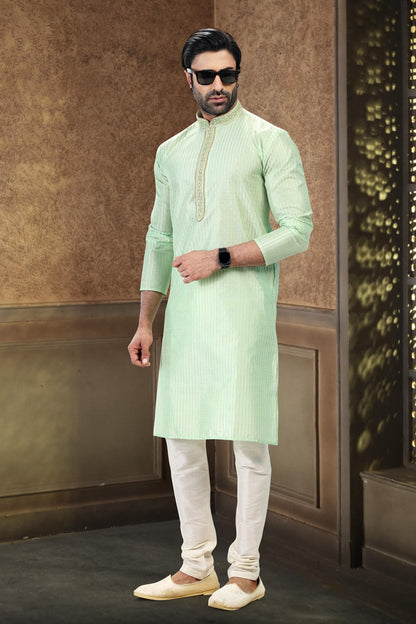 Jacquard Art Silk Kurta Pajama In Cream colour KP1230364 B