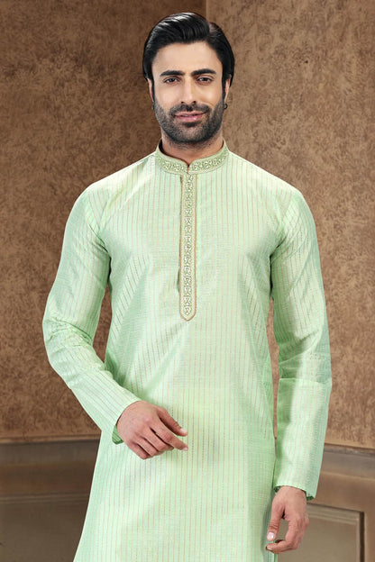 Jacquard Art Silk Kurta Pajama In Cream colour KP1230364 D