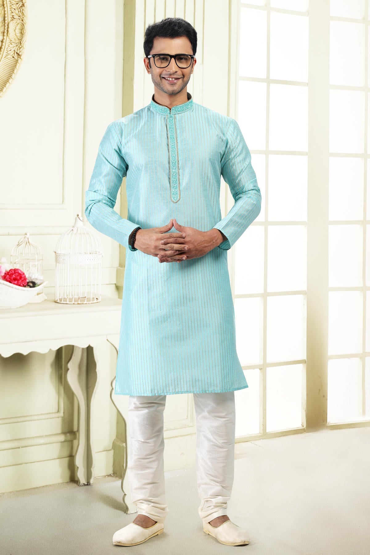 Jacquard Art Silk Kurta Pajama In Cream colour KP1230365 B
