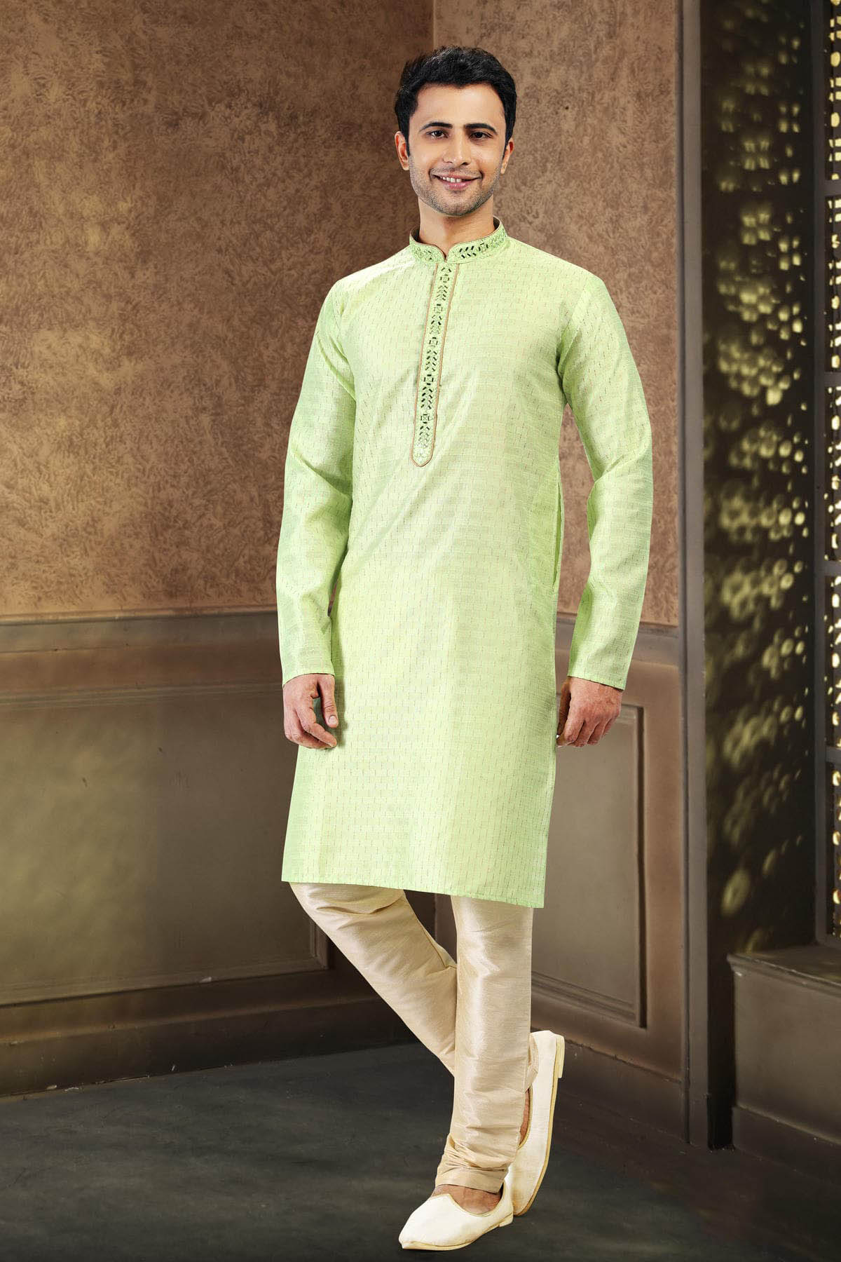 Jacquard Art Silk Kurta Pajama In Gold colour KP1230366 A