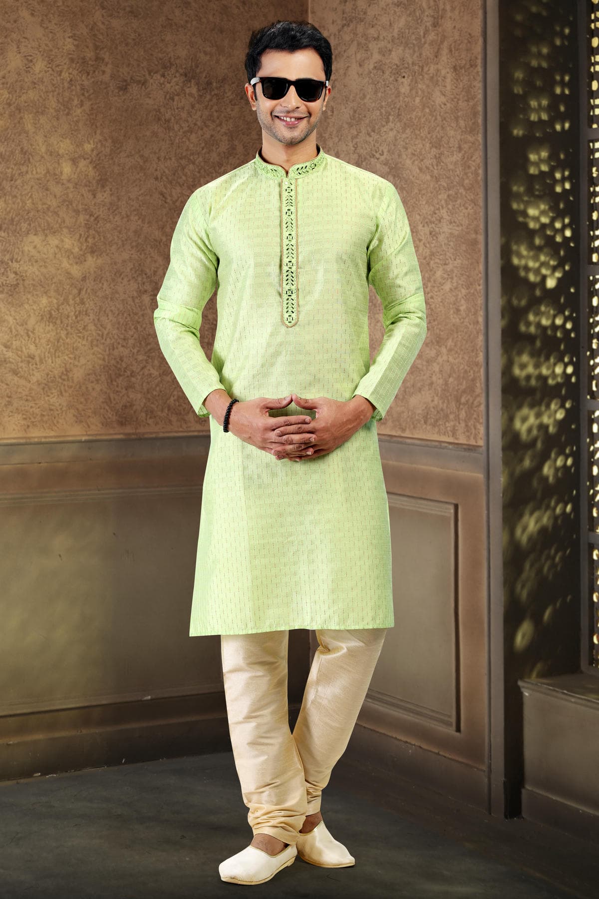 Jacquard Art Silk Kurta Pajama In Gold colour KP1230366 B