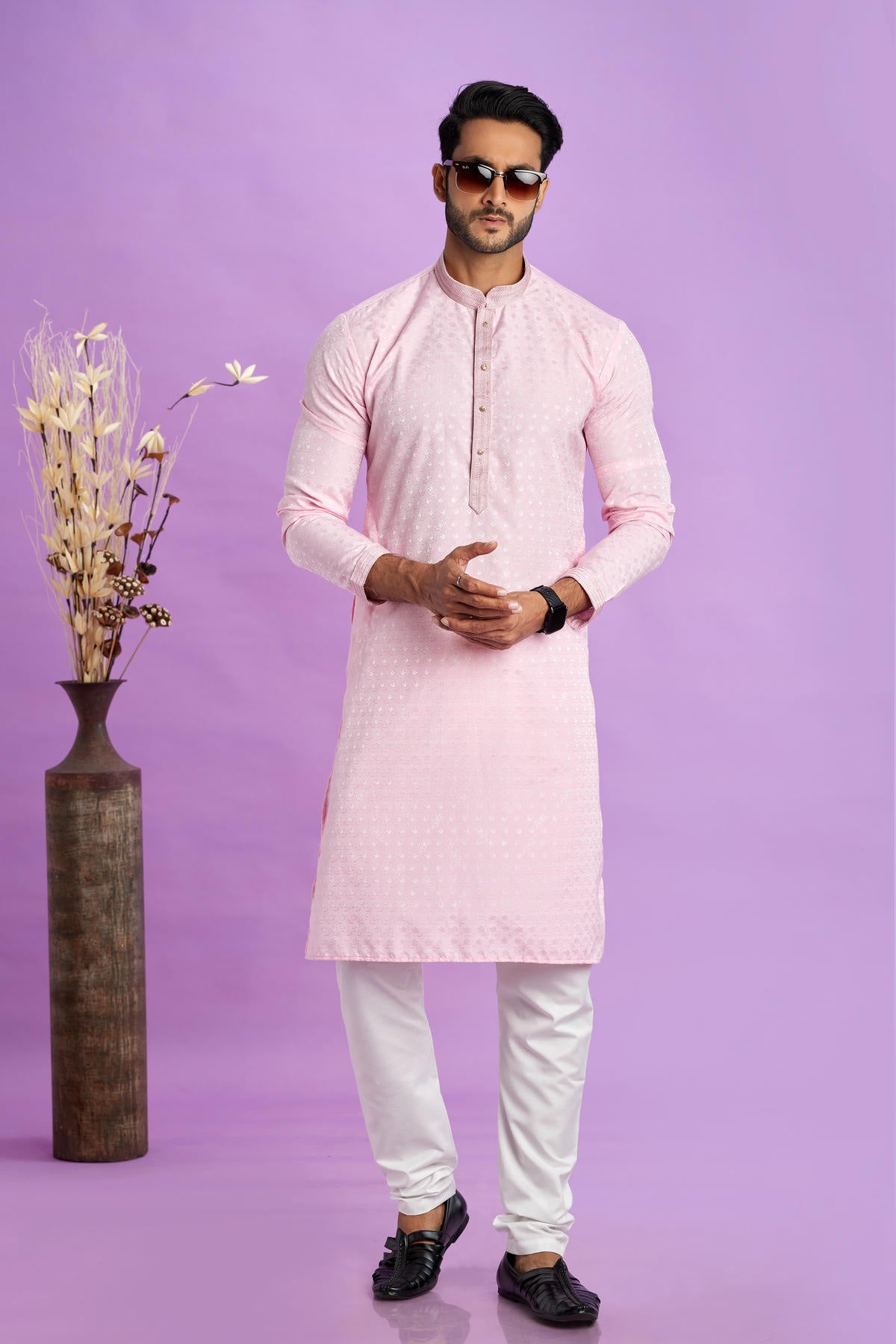 Jacquard Art Soft Silk Pintux Work Kurta Pajama In Baby Pink Colour KP1230488 1