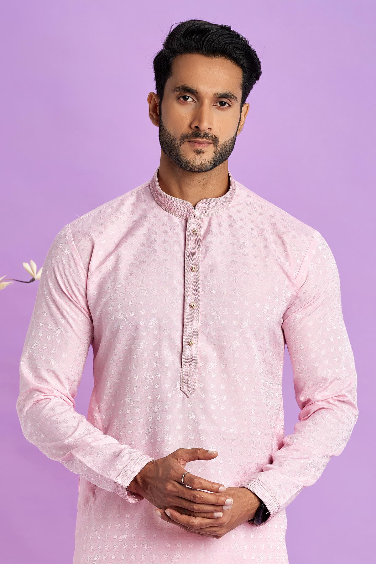 Jacquard Art Soft Silk Pintux Work Kurta Pajama In Baby Pink Colour KP1230488 2