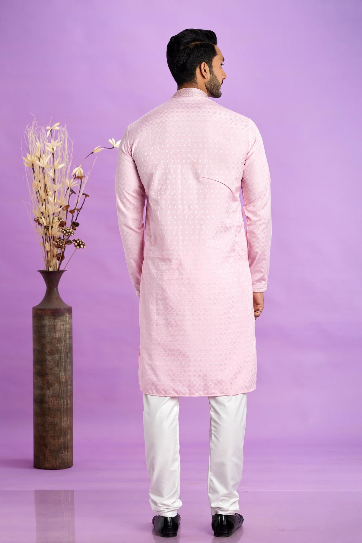 Jacquard Art Soft Silk Pintux Work Kurta Pajama In Baby Pink Colour KP1230488 3