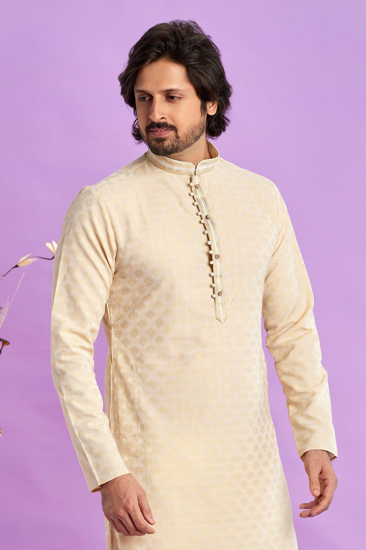 Jacquard Art Soft Silk Pintux Work Kurta Pajama In Beige Colour KP1230491 2