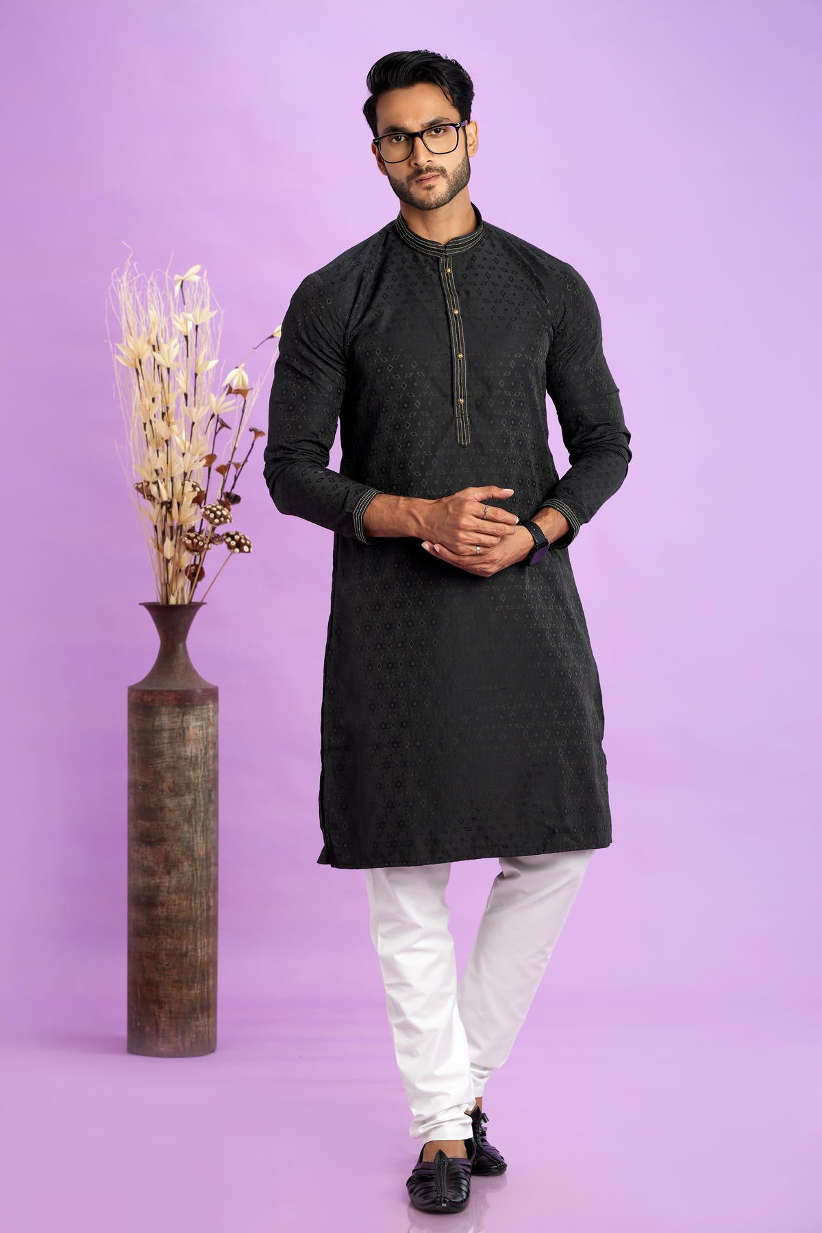 Jacquard Art Soft Silk Pintux Work Kurta Pajama In Black Colour KP1230498 1