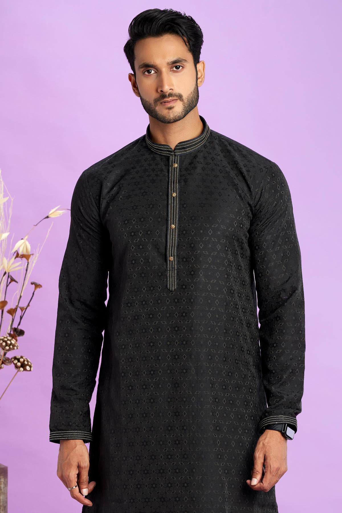 Jacquard Art Soft Silk Pintux Work Kurta Pajama In Black Colour KP1230498 2