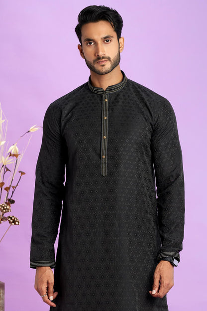 Jacquard Art Soft Silk Pintux Work Kurta Pajama In Black Colour KP1230498 2
