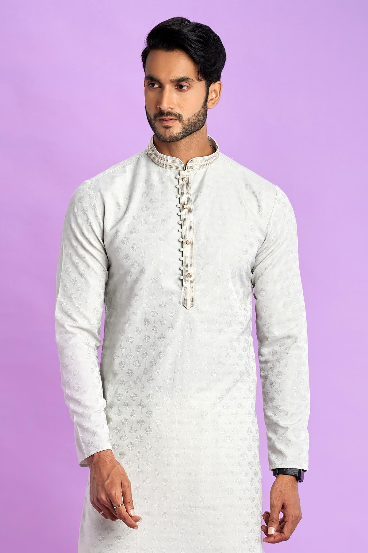 Jacquard Art Soft Silk Pintux Work Kurta Pajama In Light Grey Colour KP1230492 2