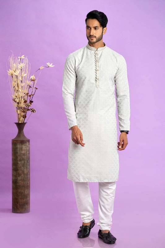 Jacquard Art Soft Silk Pintux Work Kurta Pajama In Light Grey Colour KP1230492