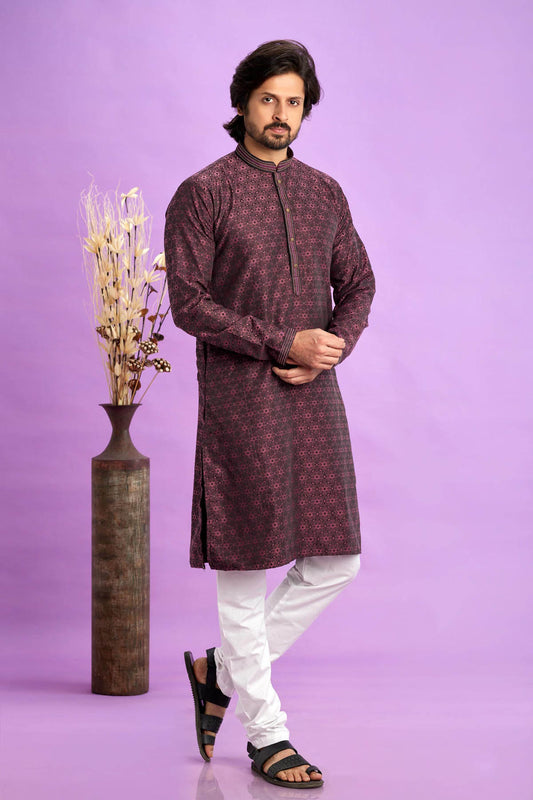 Jacquard Art Soft Silk Pintux Work Kurta Pajama In Maroon Colour KP1230496