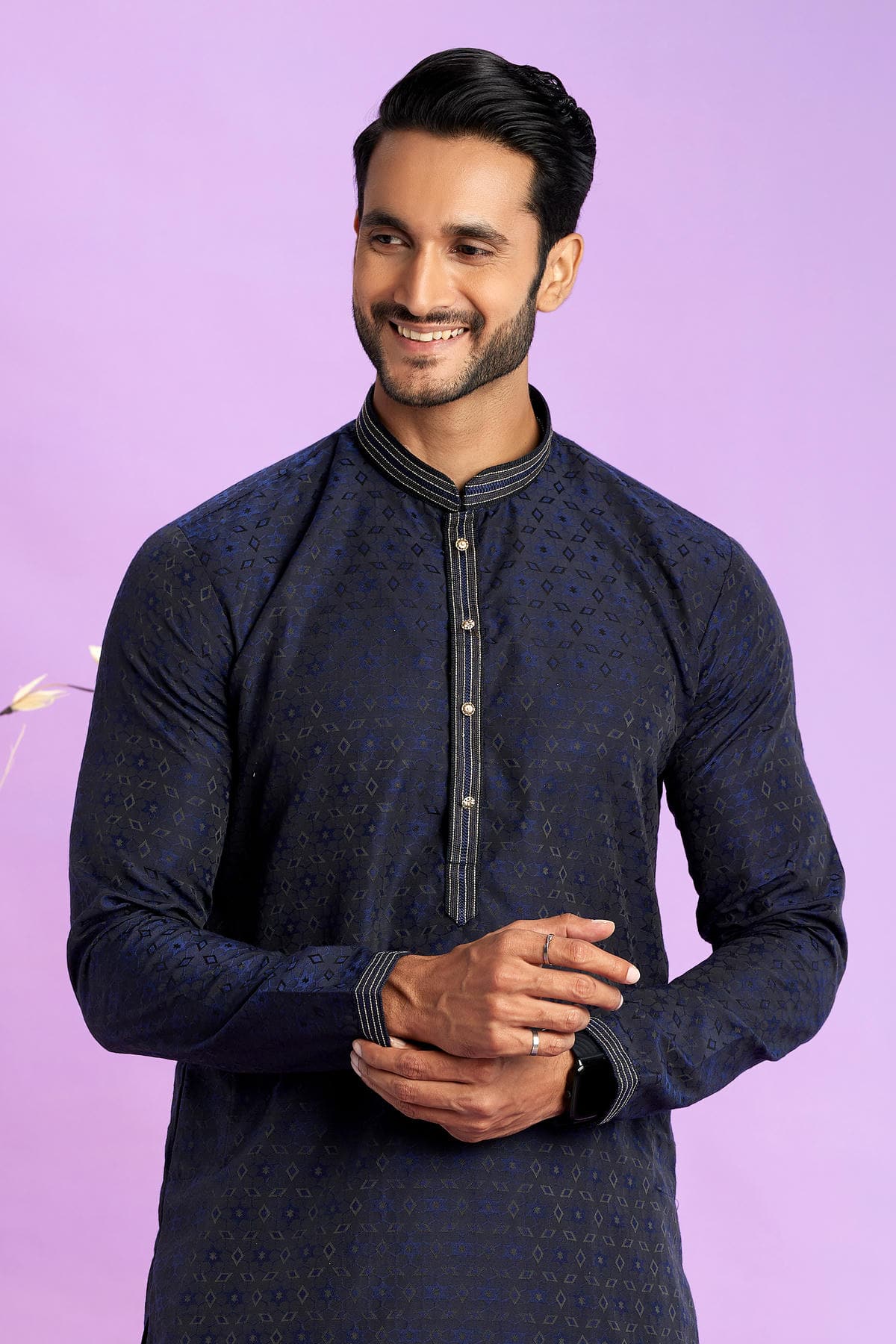 Jacquard Art Soft Silk Pintux Work Kurta Pajama In Navy Blue Colour KP1230497 2