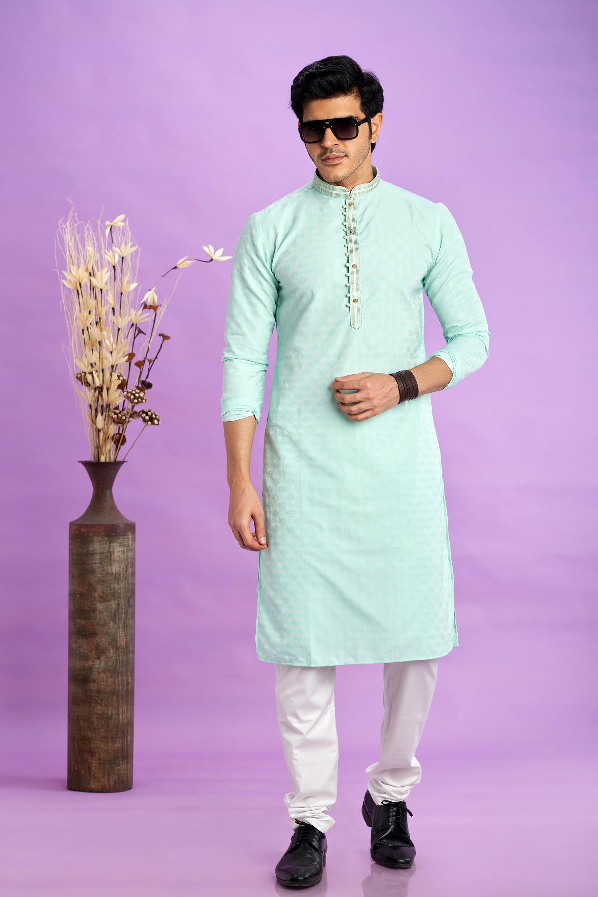 Jacquard Art Soft Silk Pintux Work Kurta Pajama In Sea Green Colour KP1230493 1