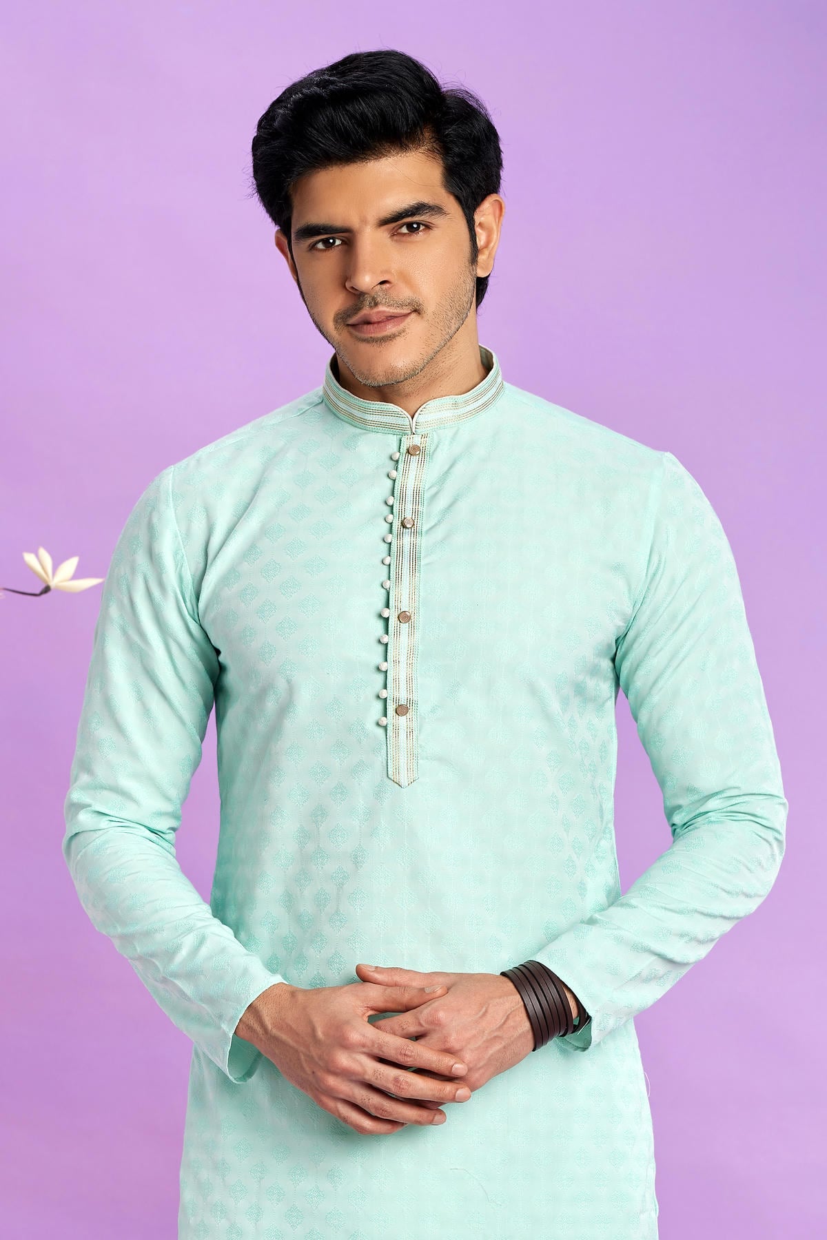 Jacquard Art Soft Silk Pintux Work Kurta Pajama In Sea Green Colour KP1230493 2