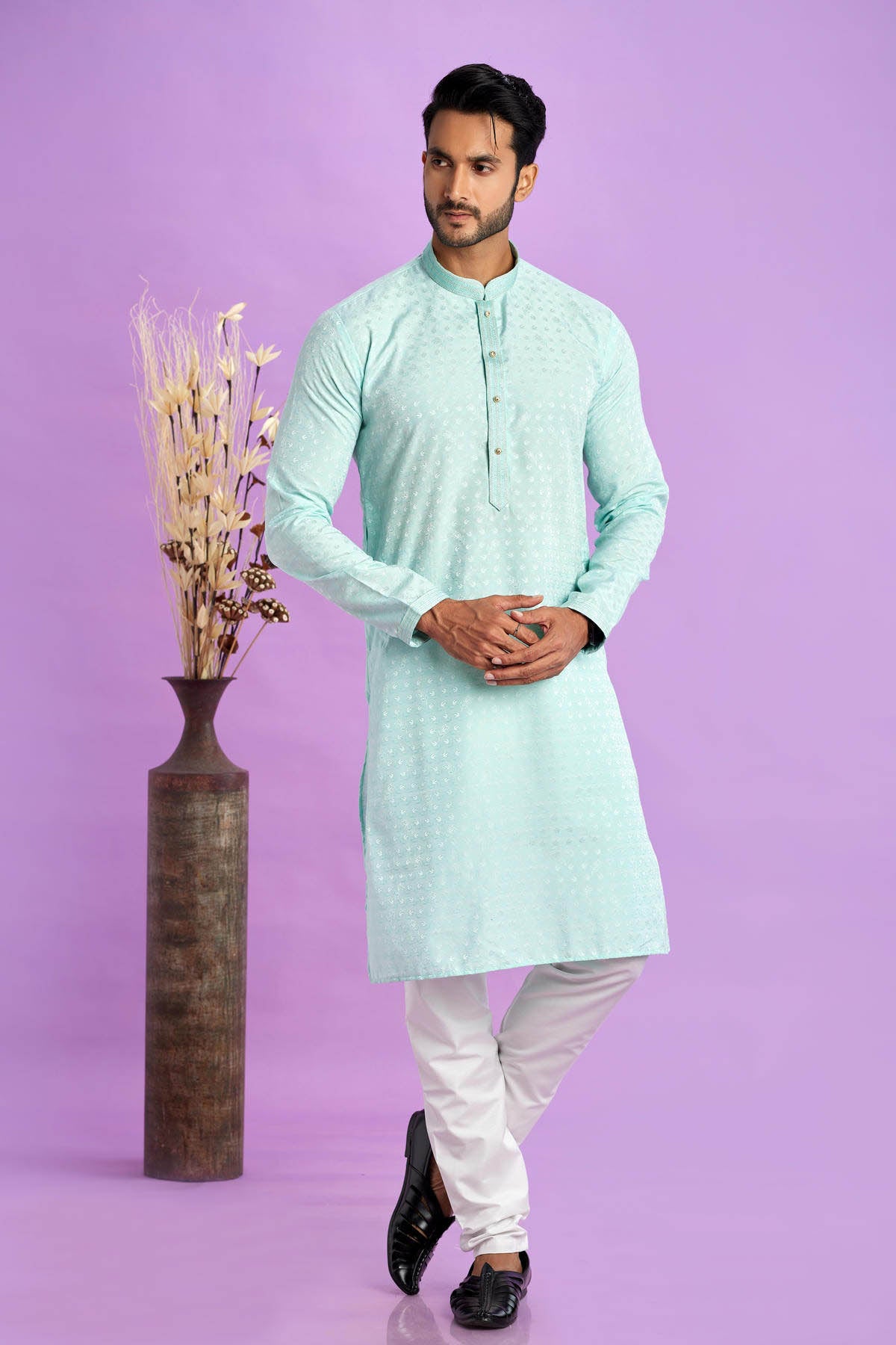 Jacquard Art Soft Silk Pintux Work Kurta Pajama In Sky Blue Colour KP1230487