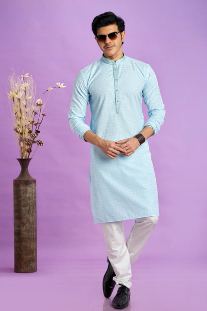 Jacquard Art Soft Silk Pintux Work Kurta Pajama In Sky Blue Colour KP1230490 1