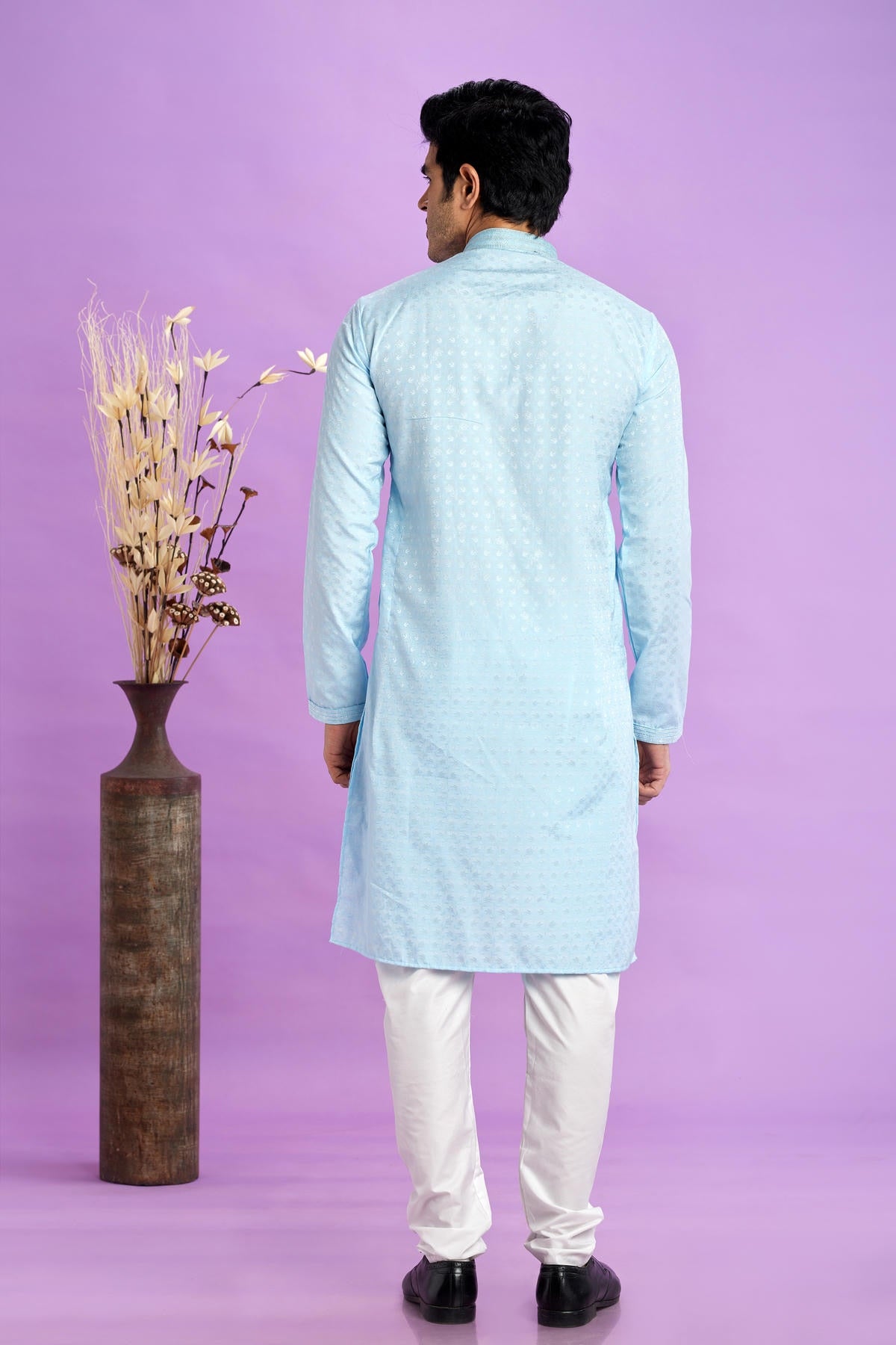 Jacquard Art Soft Silk Pintux Work Kurta Pajama In Sky Blue Colour KP1230490 3