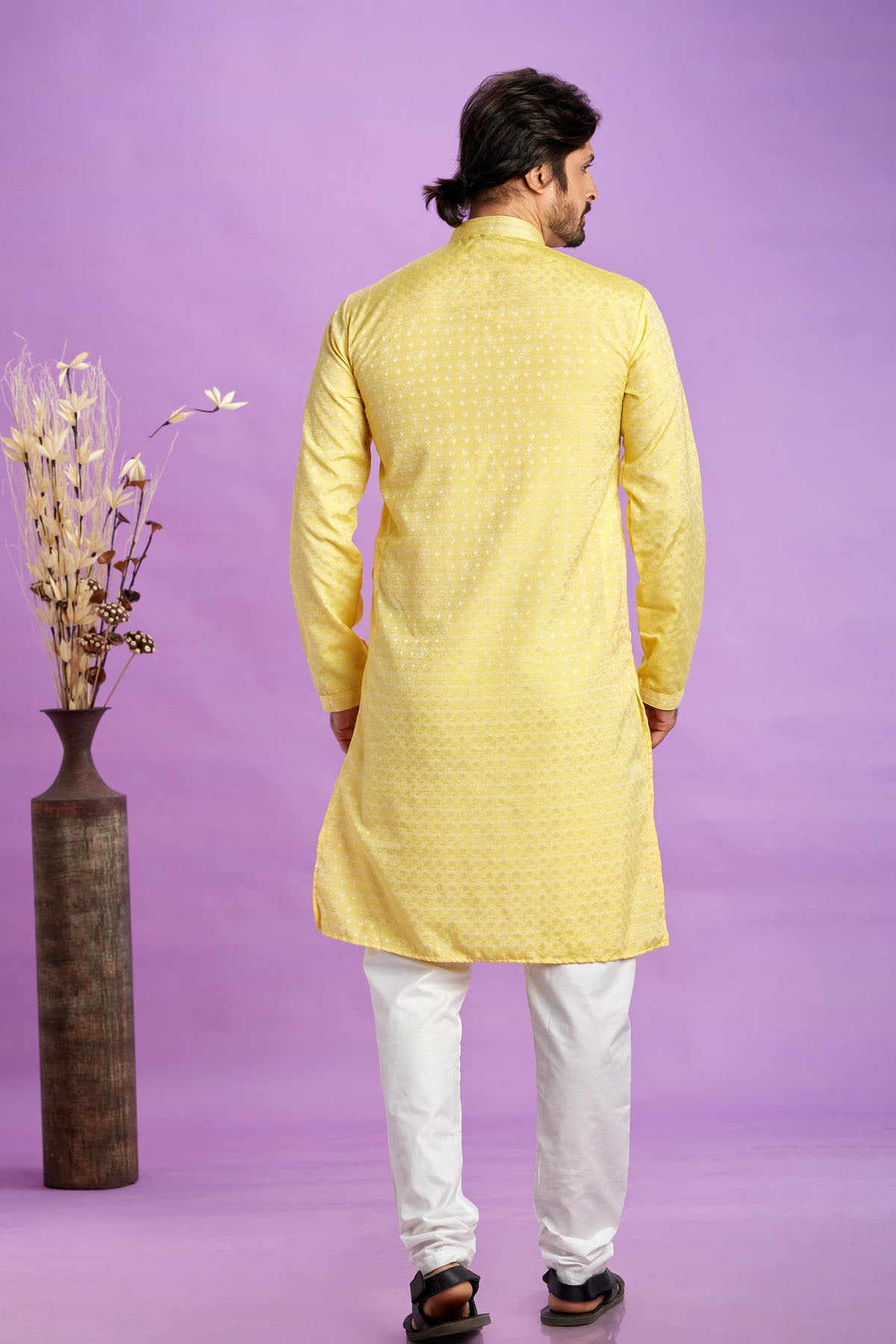Jacquard Art Soft Silk Pintux Work Kurta Pajama In Yellow Colour KP1230489 3