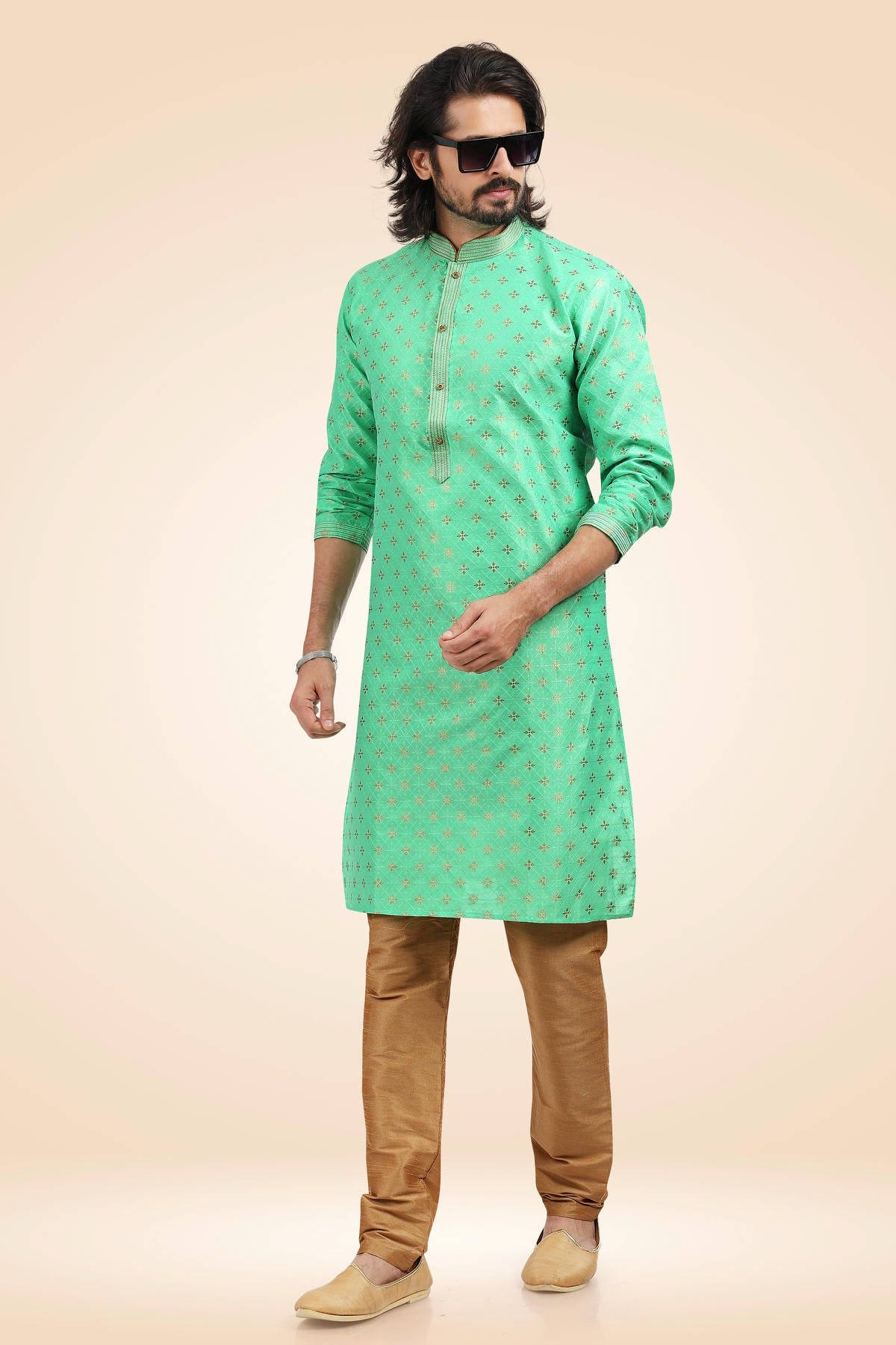 Jacquard Banarasi Silk Kurta Pajama In Beige colour KP1230341 A