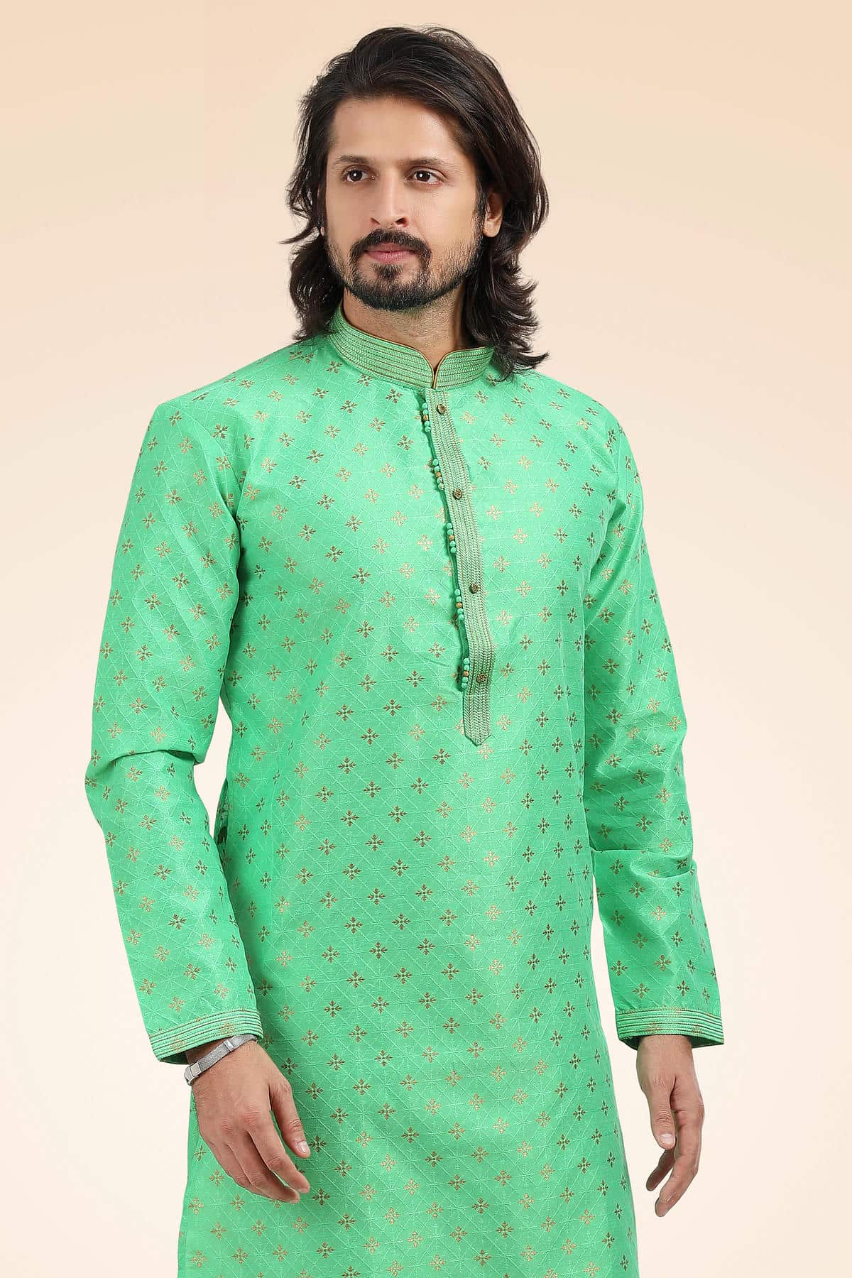 Jacquard Banarasi Silk Kurta Pajama In Beige colour KP1230341 C