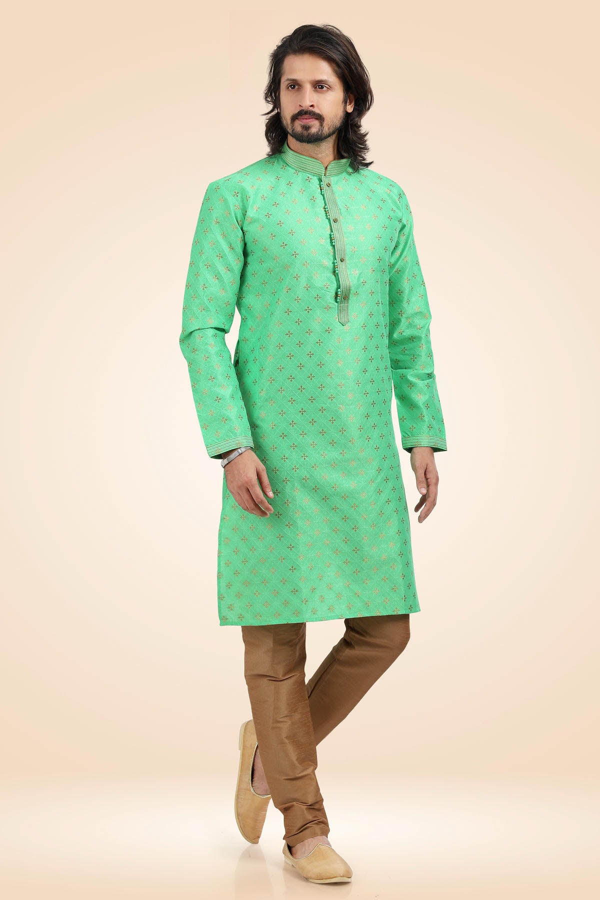 Jacquard Banarasi Silk Kurta Pajama In Beige colour KP1230341